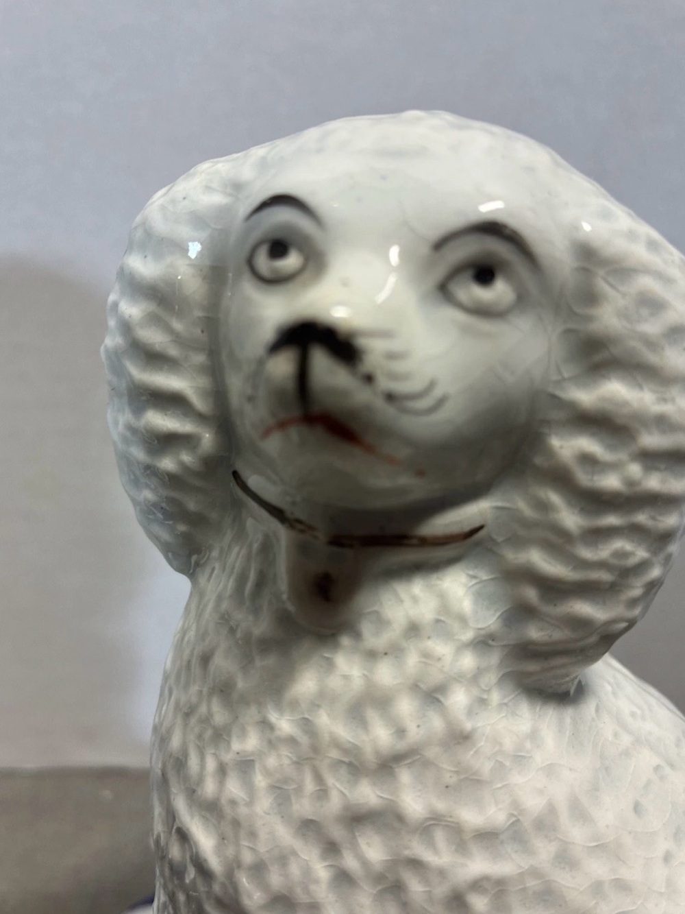 Pair Of Staffordshire 19 c. Poodle Mum With 2 Pups Cobalt Base Gilt Trim - Picture 6 of 16